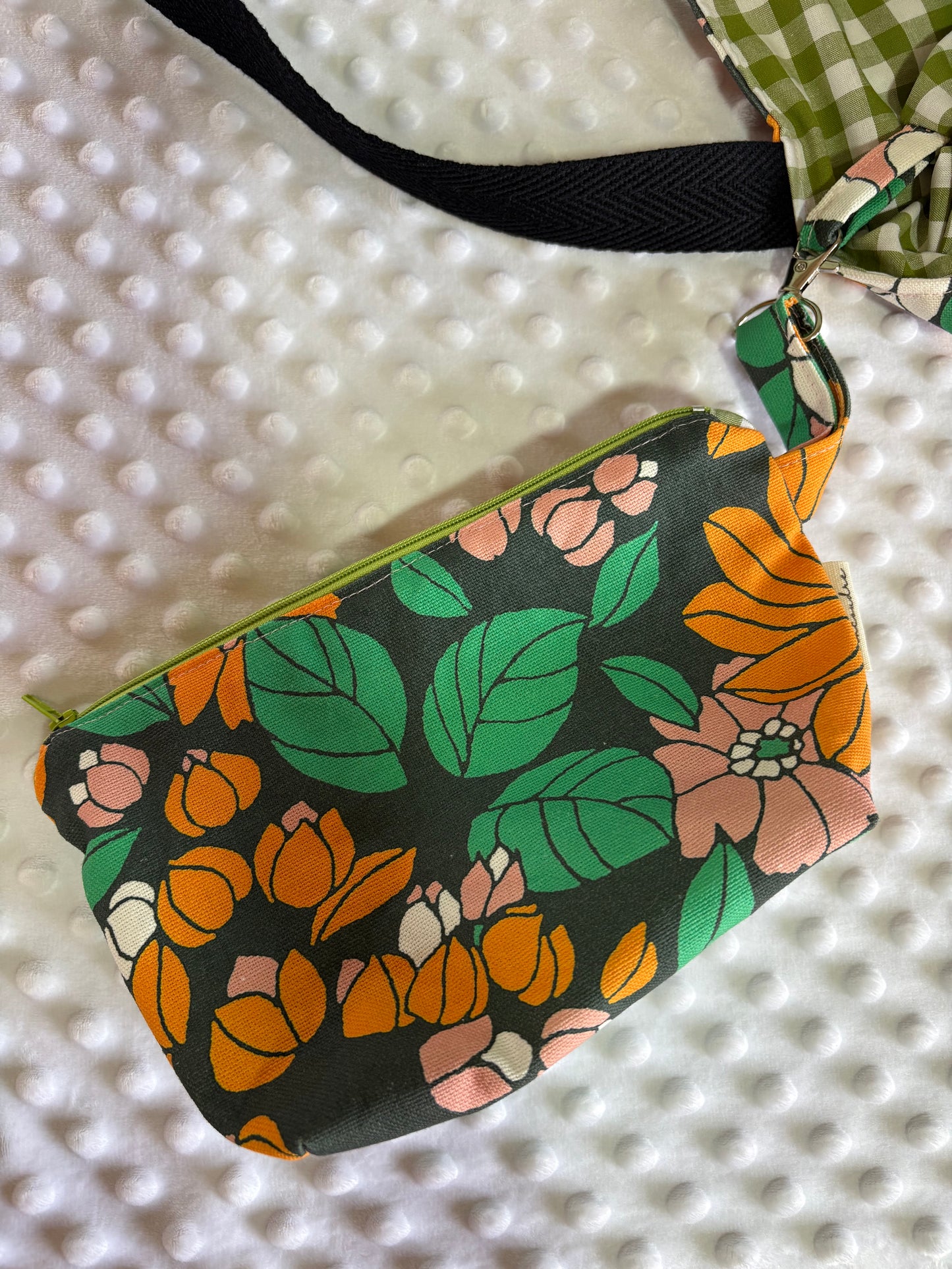 Tote bag de algodón con neceser extraíble flores vintage - hecho a mano