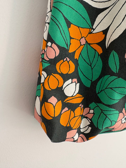 Tote bag de algodón con neceser extraíble flores vintage - hecho a mano
