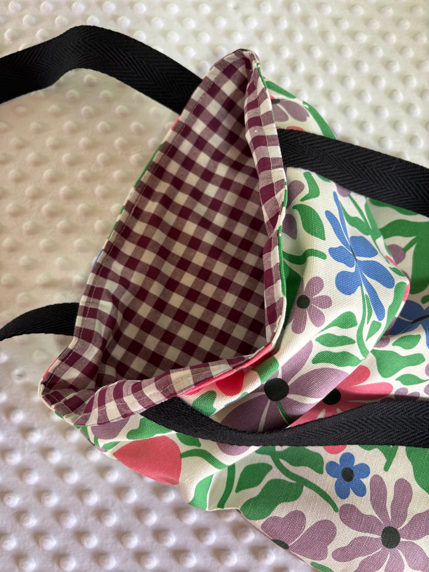 Tote bag de algodón con neceser extraíble flores lilas - hecho a mano