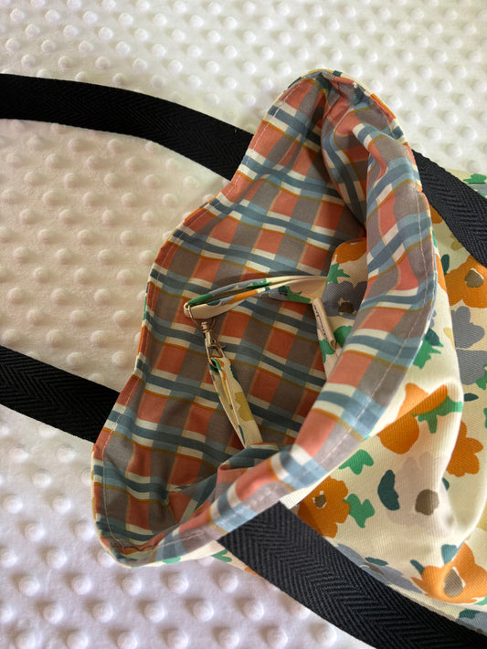 Tote bag de algodón con neceser extraíble flores de otoño - hecho a mano