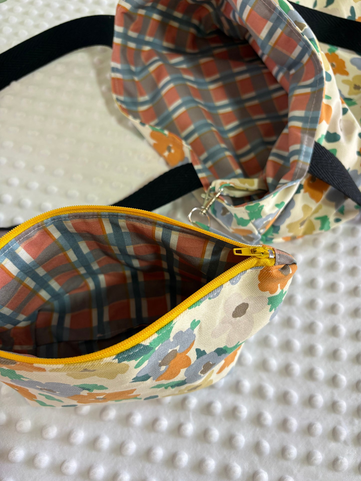 Tote bag de algodón con neceser extraíble flores de otoño - hecho a mano