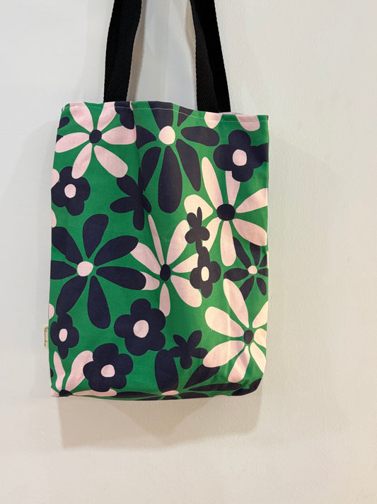 Tote bag de algodón con neceser extraíble margaritas grandes - hecho a mano en Barcelona