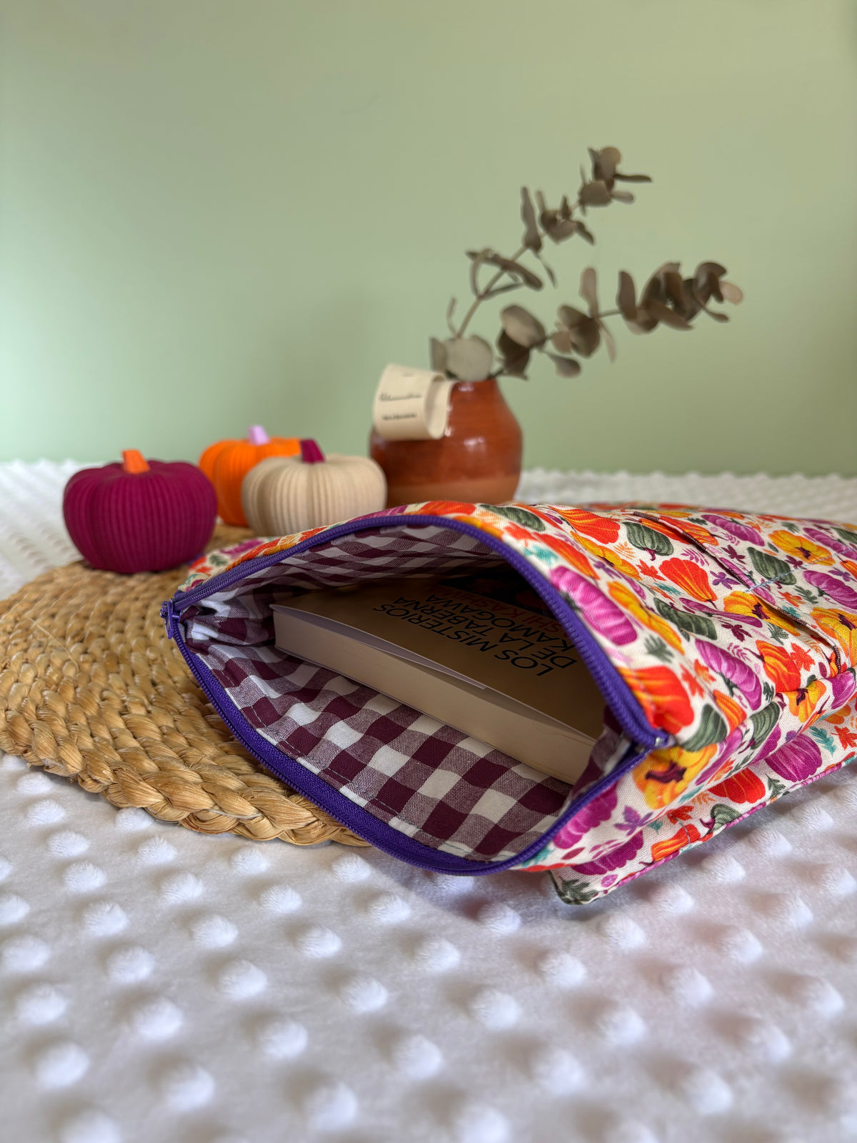 Funda de libro calabazas con cremallera | Hecho a mano en Barcelona