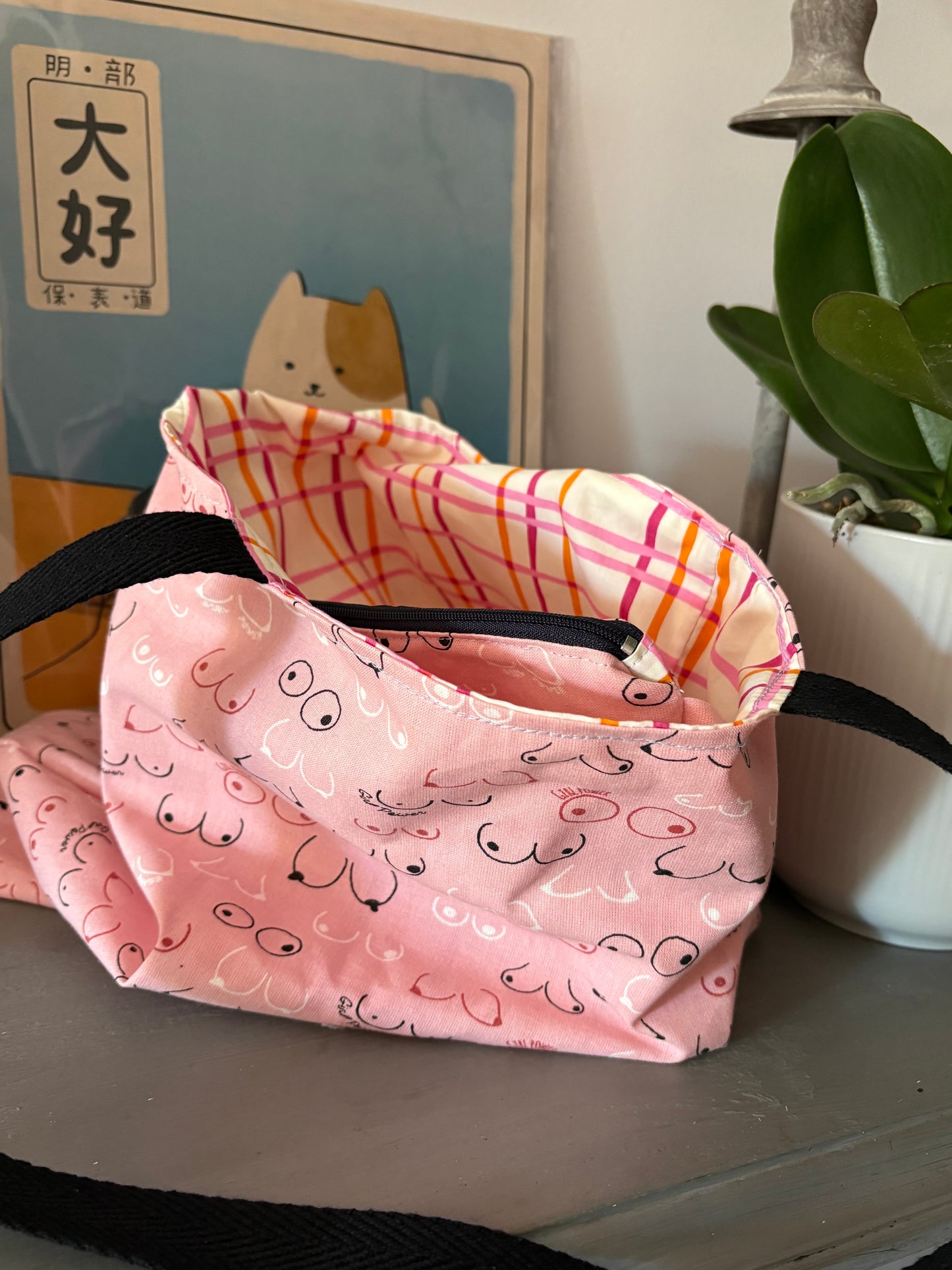 Tote bag de algodón con neceser extraíble tetas girl power - hecho a mano