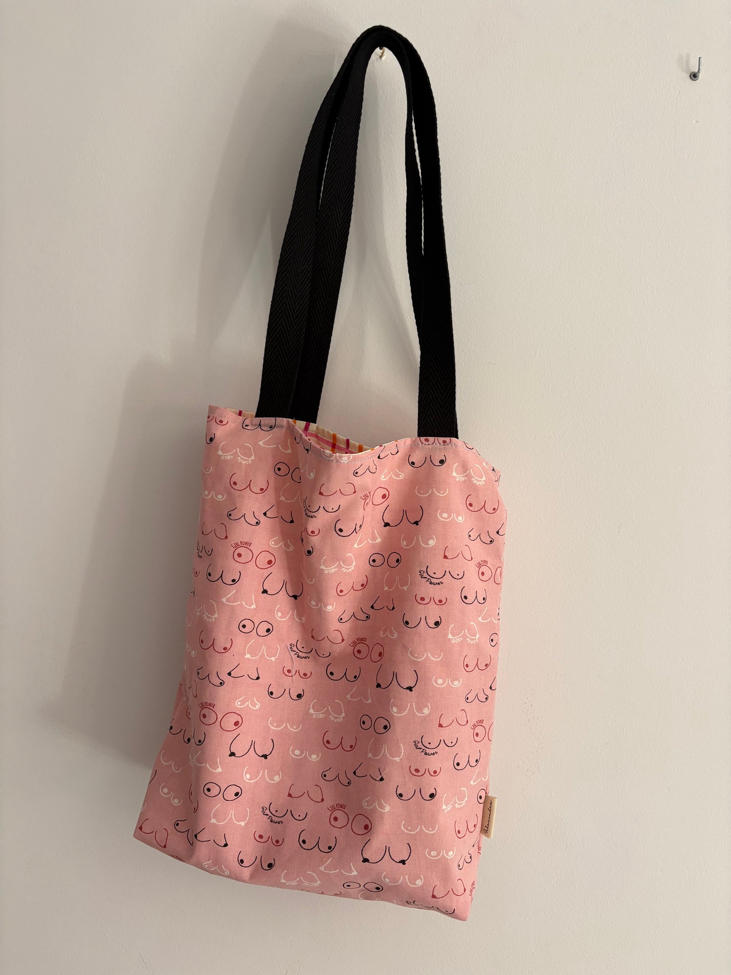 Tote bag de algodón con neceser extraíble tetas girl power - hecho a mano