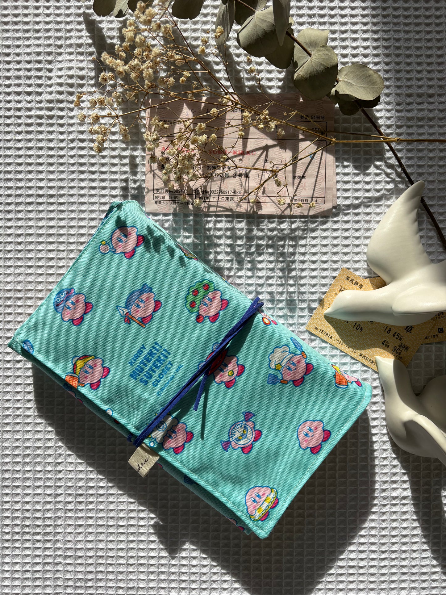 Funda de Libro Kirby azul – Tela Japonesa Oficial Nintendo – Hecha a Mano