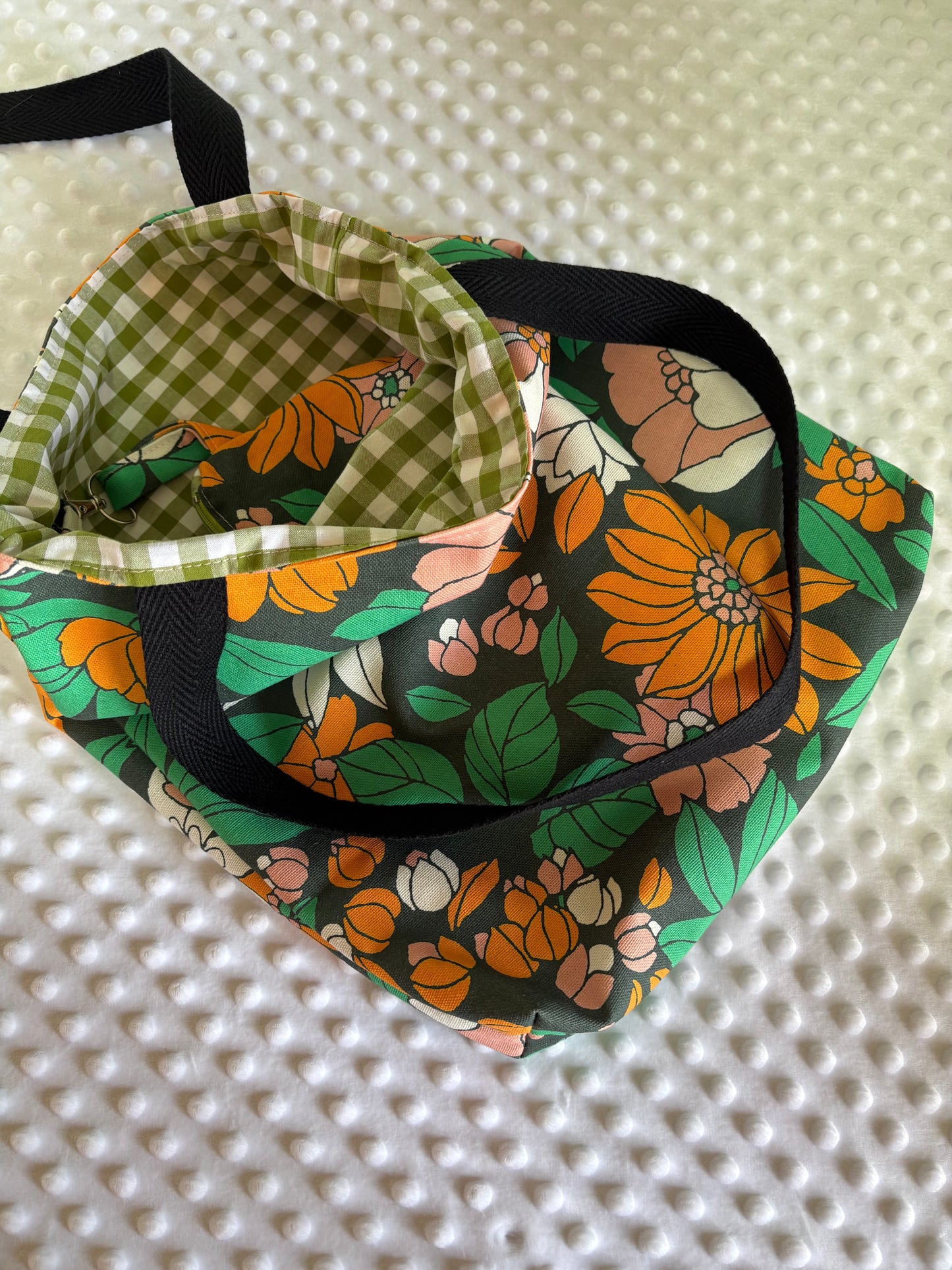 Tote bag de algodón con neceser extraíble flores vintage - hecho a mano
