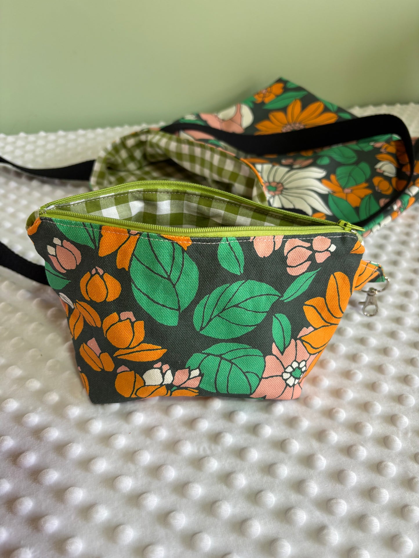 Tote bag de algodón con neceser extraíble flores vintage - hecho a mano