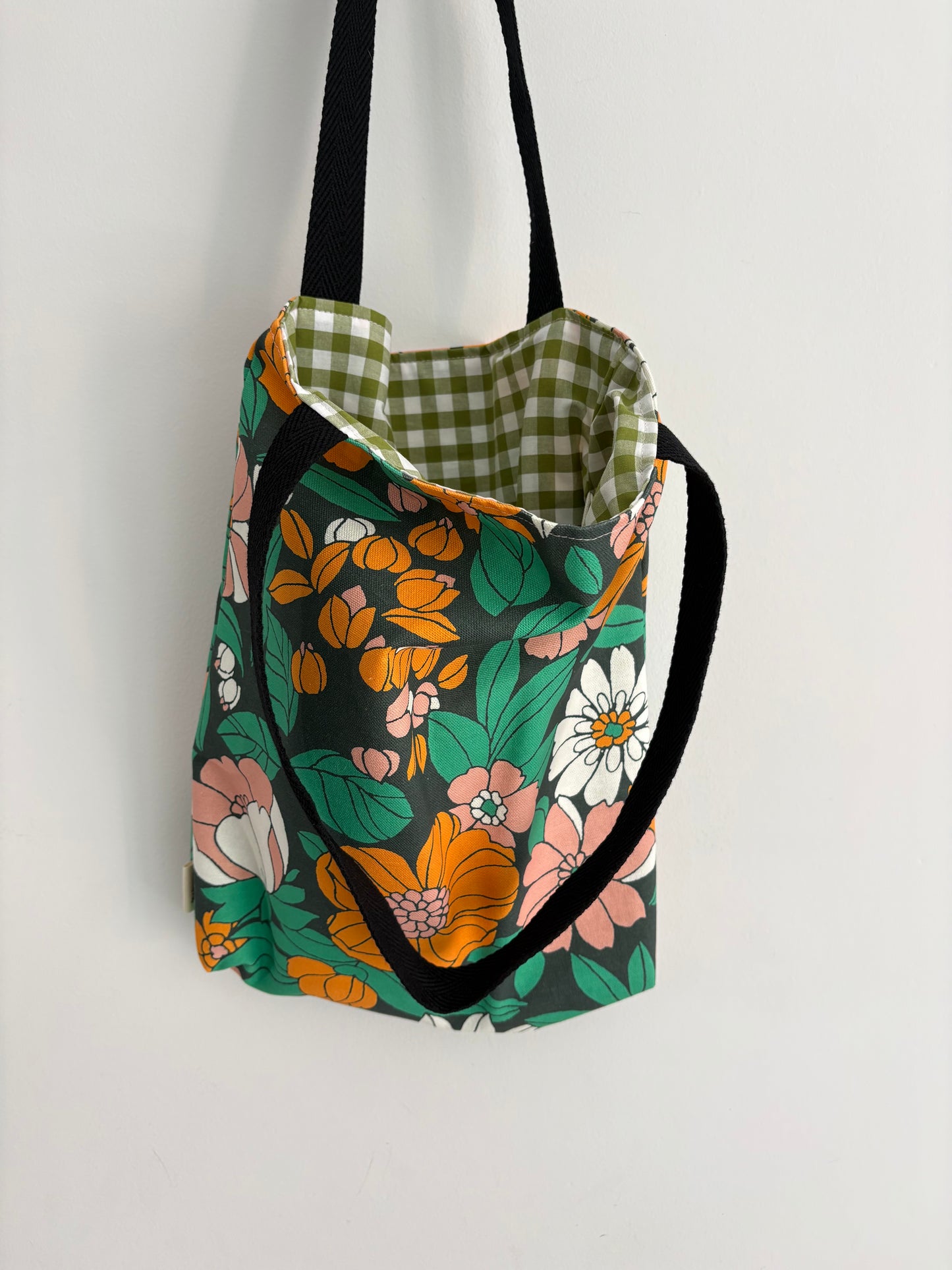 Tote bag de algodón con neceser extraíble flores vintage - hecho a mano