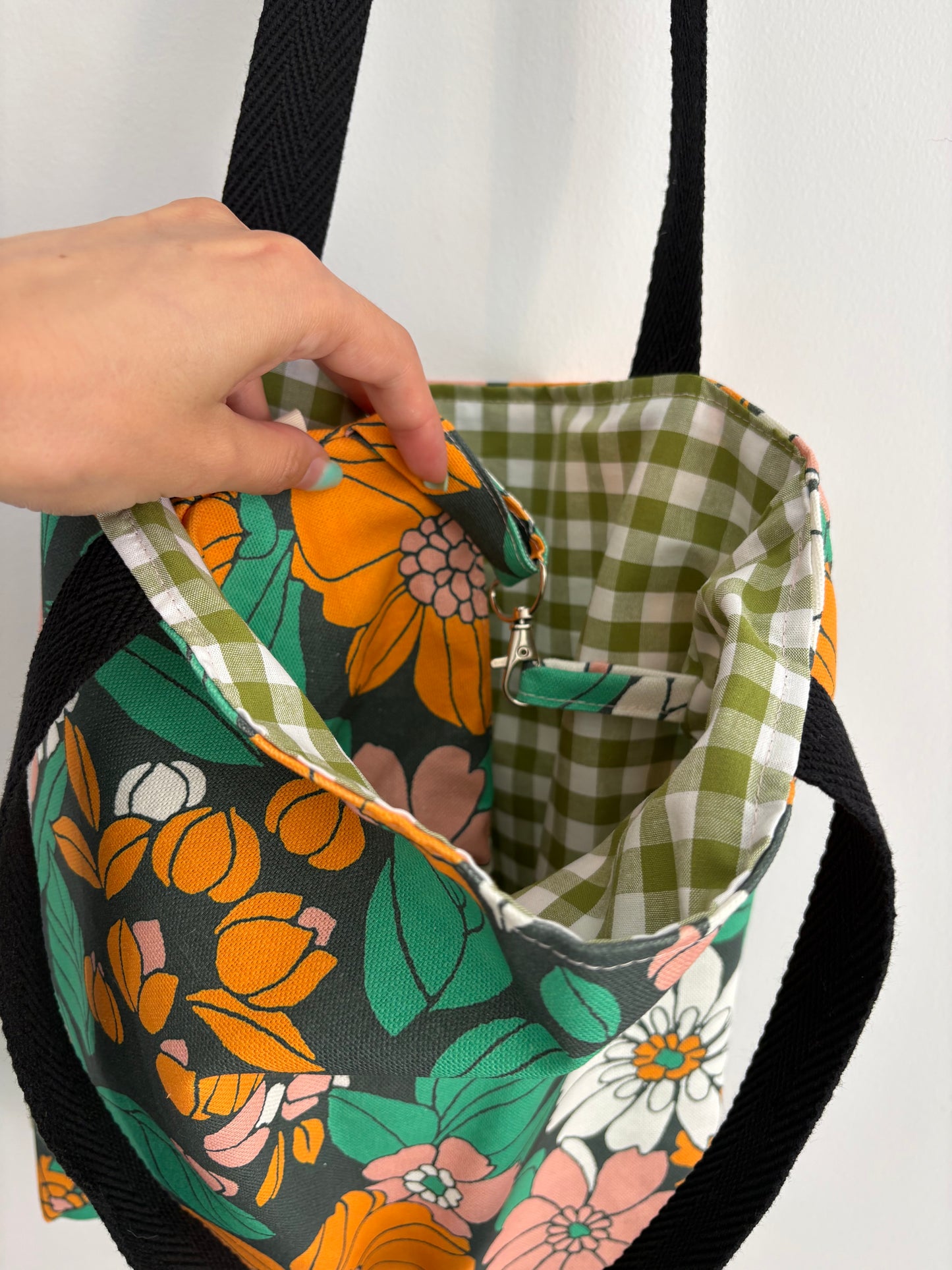 Tote bag de algodón con neceser extraíble flores vintage - hecho a mano