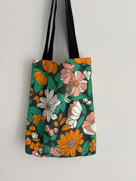 Tote bag de algodón con neceser extraíble flores vintage - hecho a mano
