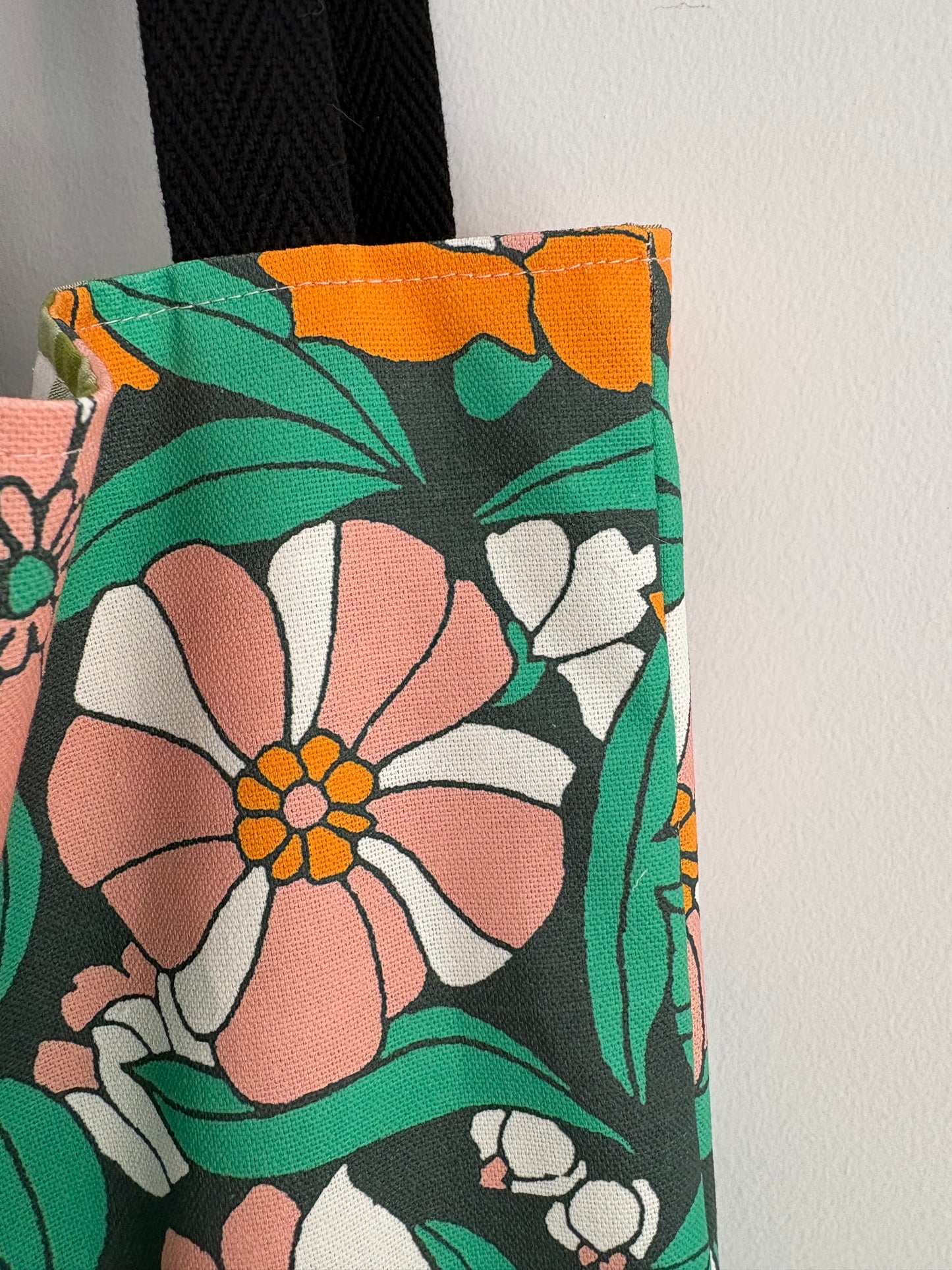 Tote bag de algodón con neceser extraíble flores vintage - hecho a mano