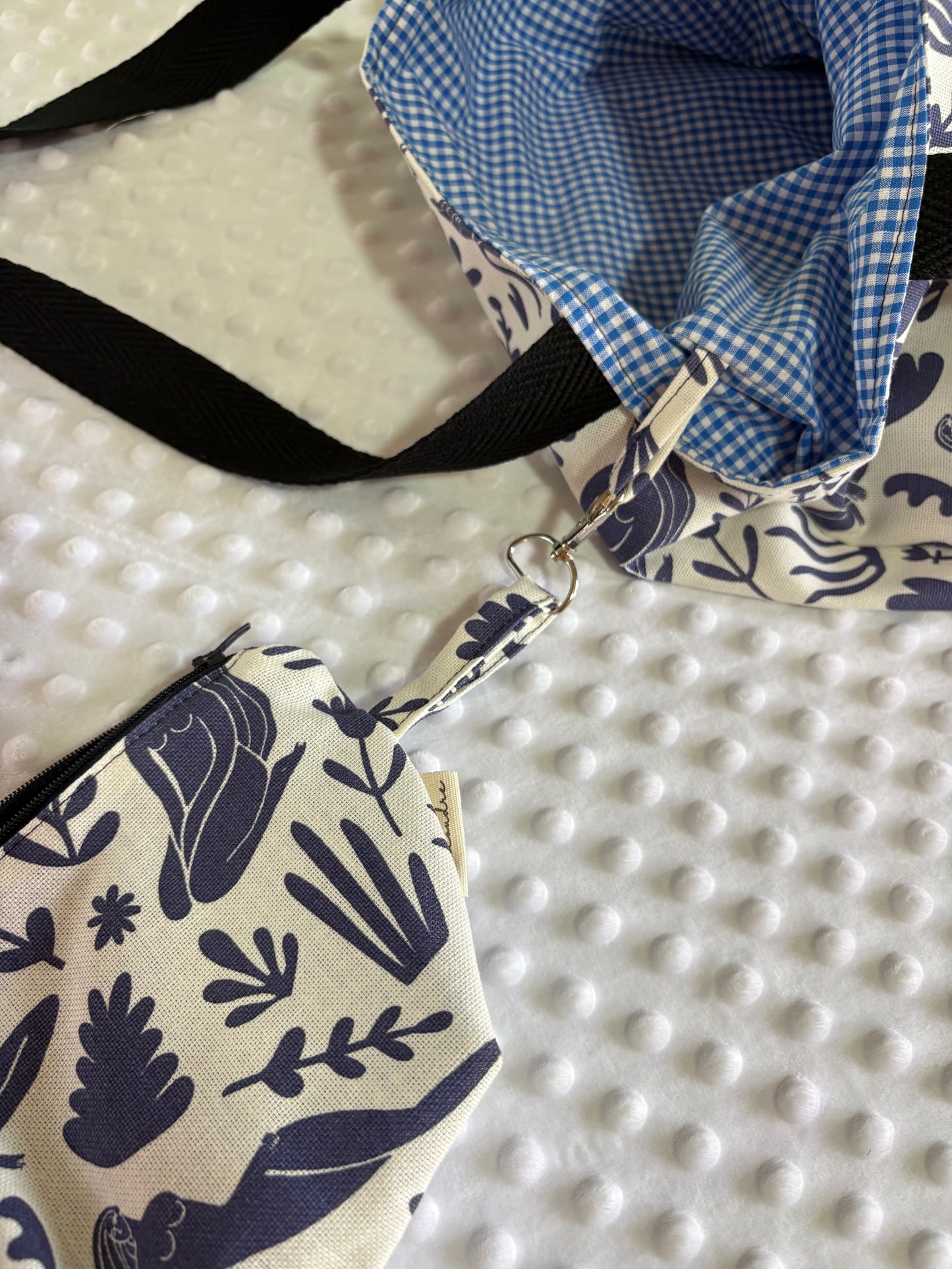 Tote bag de algodón con neceser extraíble mujer y flores - hecho a mano
