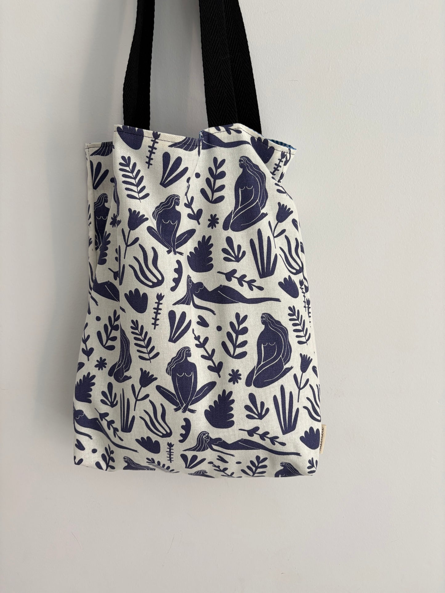 Tote bag de algodón con neceser extraíble mujer y flores - hecho a mano