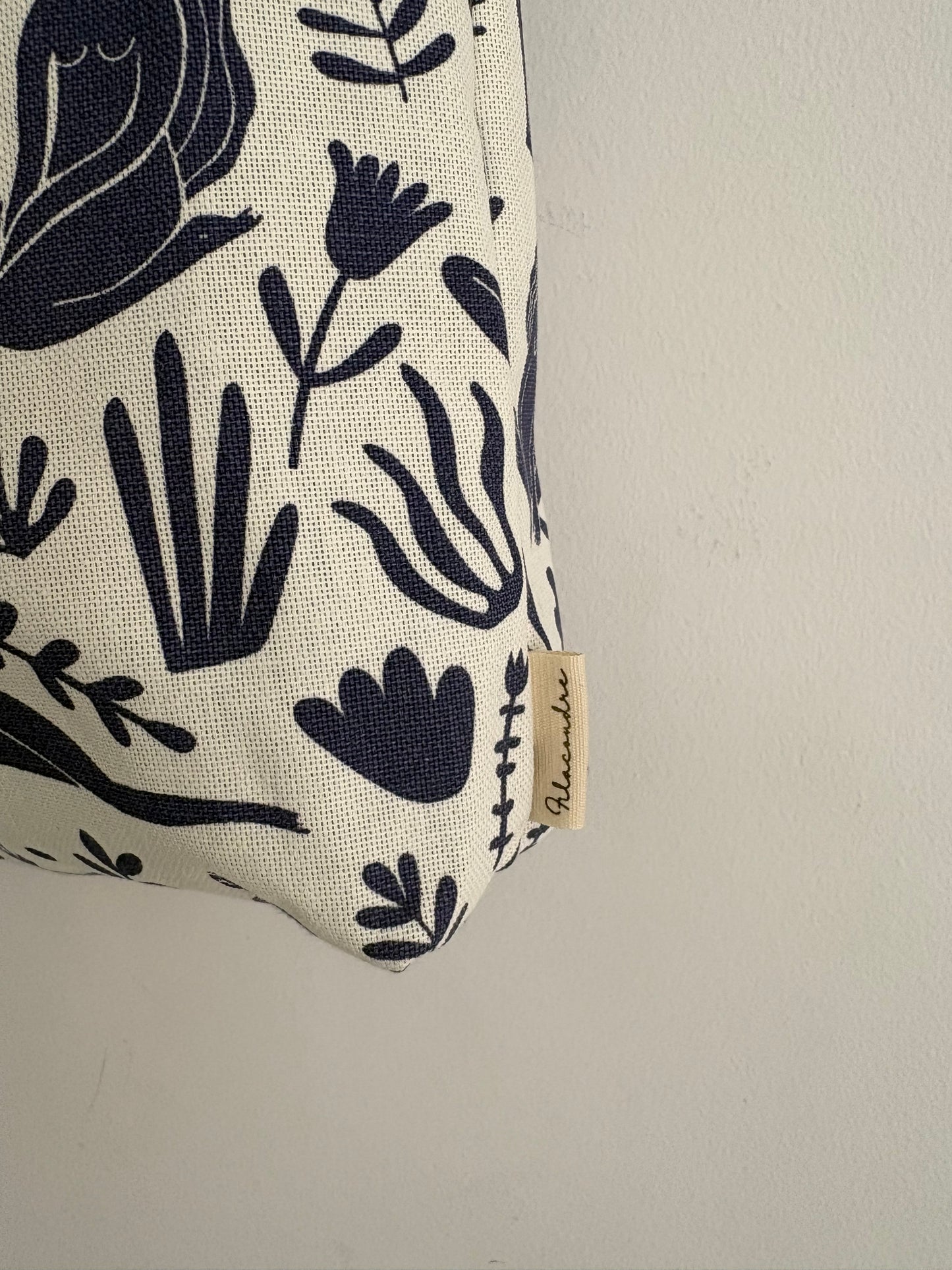 Tote bag de algodón con neceser extraíble mujer y flores - hecho a mano