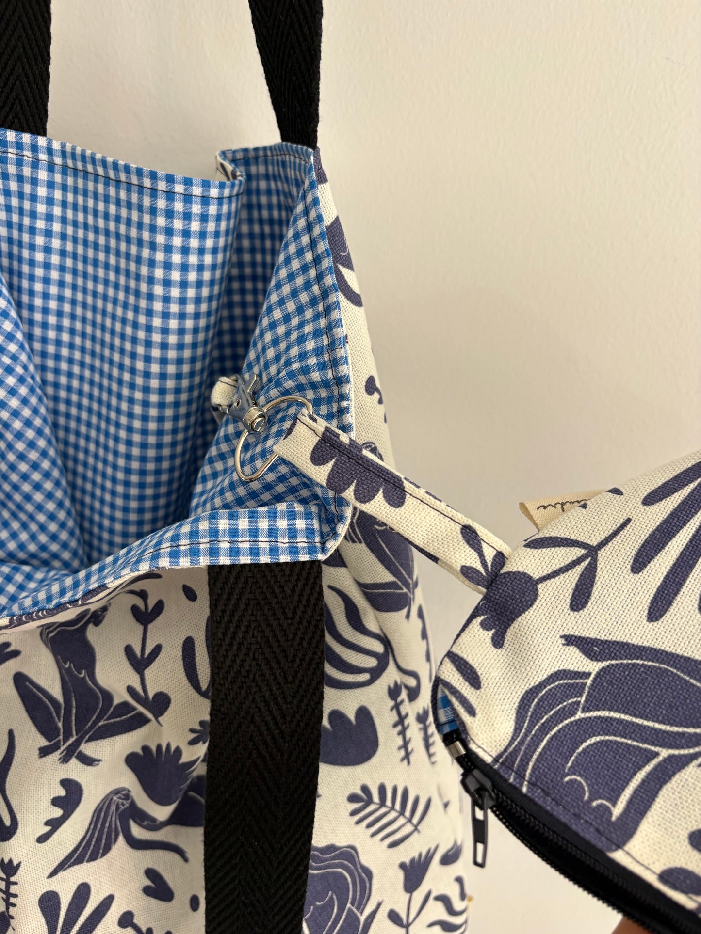 Tote bag de algodón con neceser extraíble mujer y flores - hecho a mano