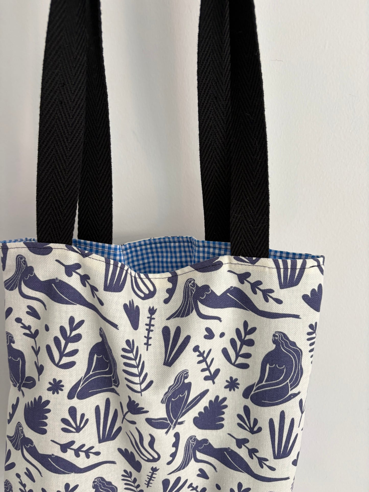 Tote bag de algodón con neceser extraíble mujer y flores - hecho a mano