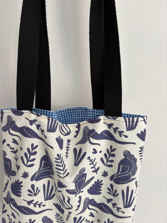 Tote bag de algodón con neceser extraíble mujer y flores - hecho a mano