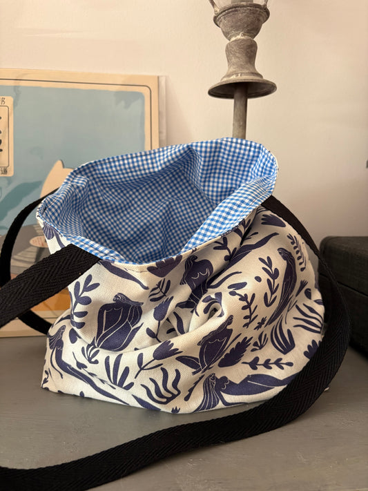 Tote bag de algodón con neceser extraíble mujer y flores - hecho a mano