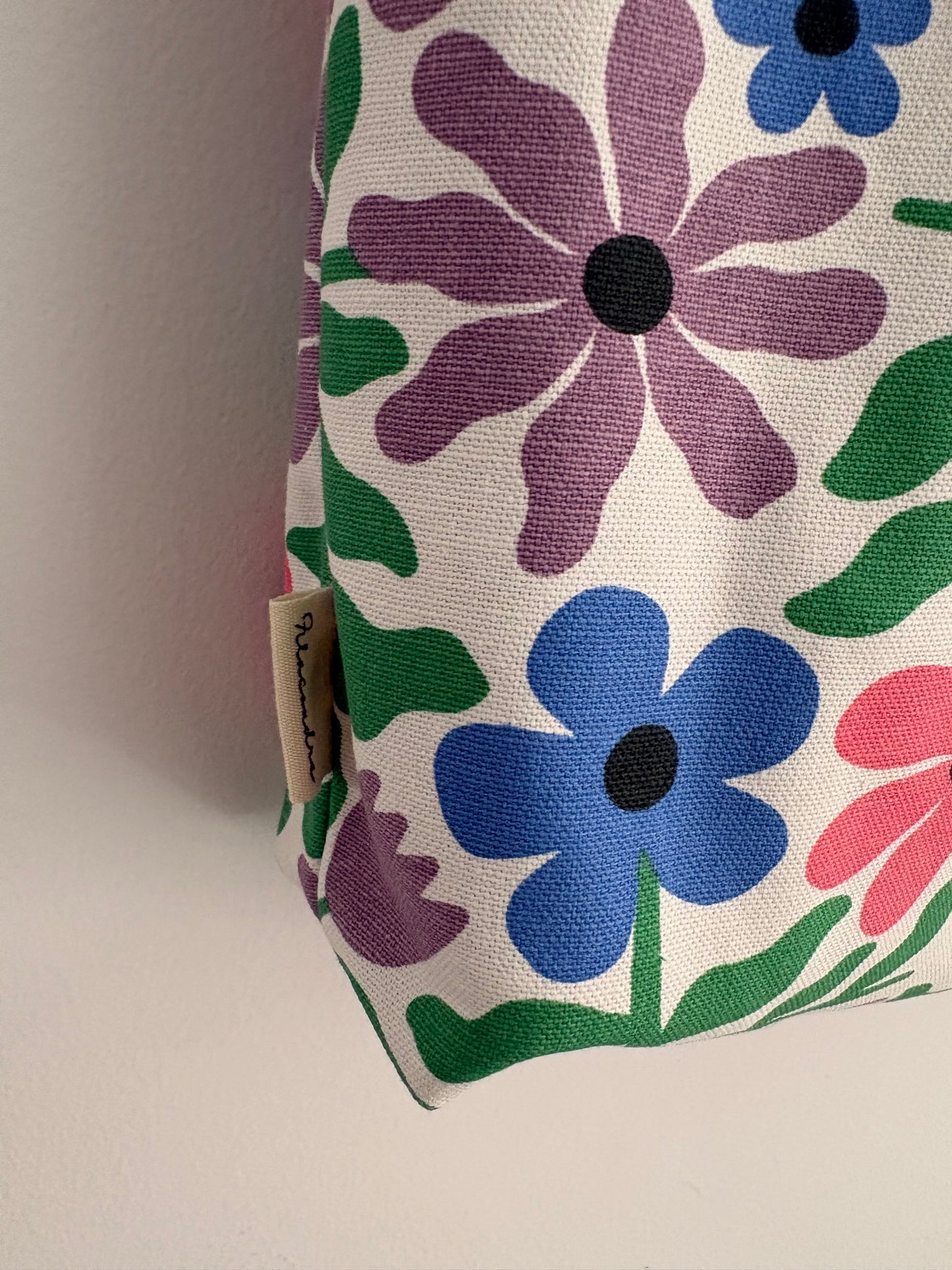 Tote bag de algodón con neceser extraíble flores lilas - hecho a mano