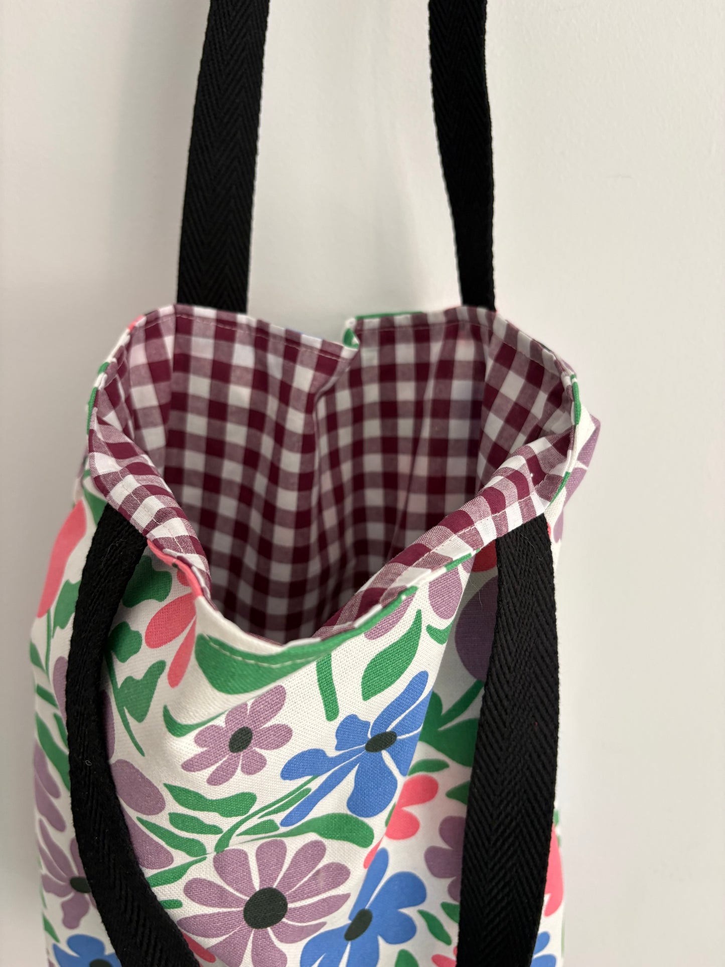 Tote bag de algodón con neceser extraíble flores lilas - hecho a mano