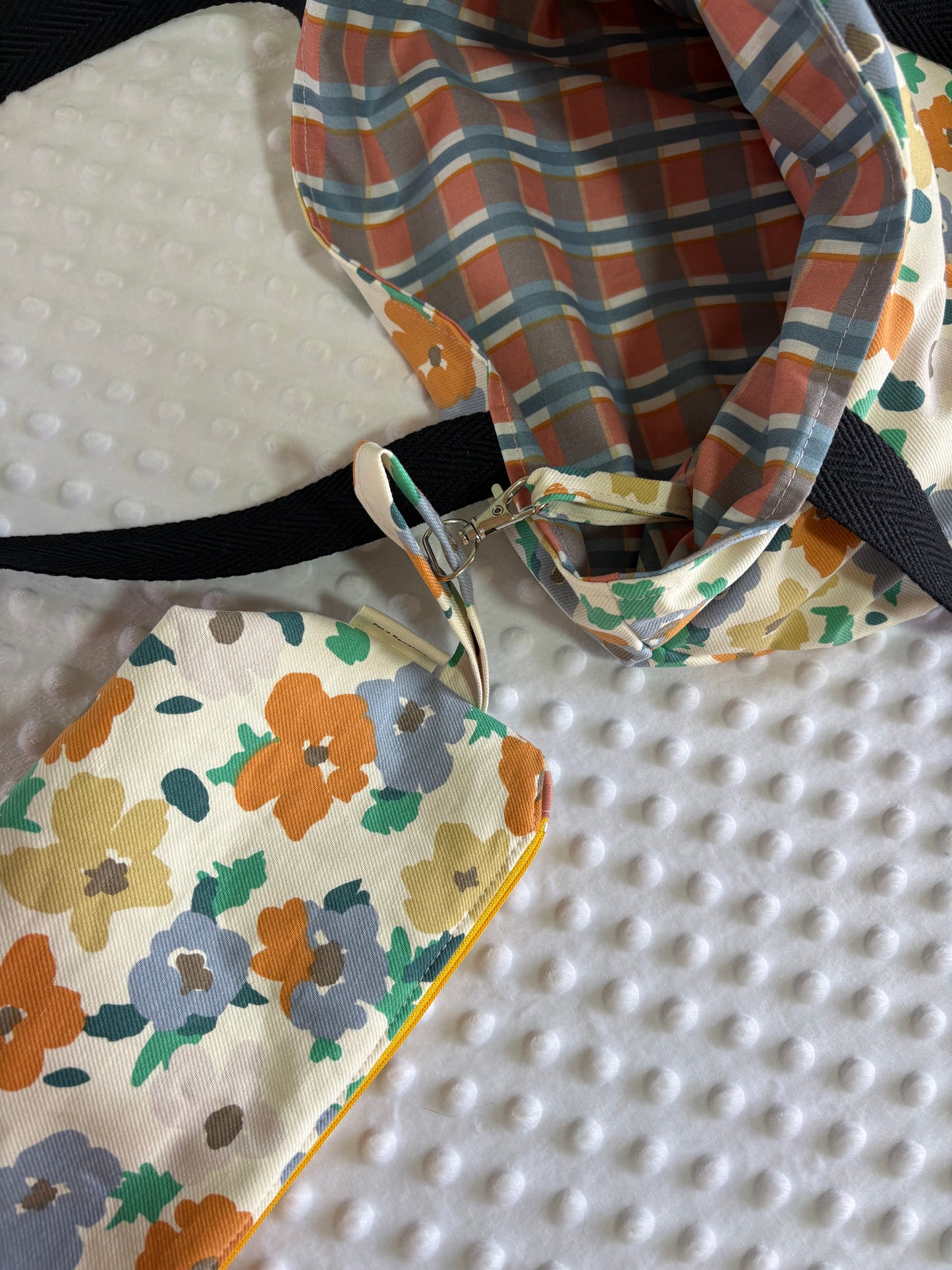 Tote bag de algodón con neceser extraíble flores de otoño - hecho a mano