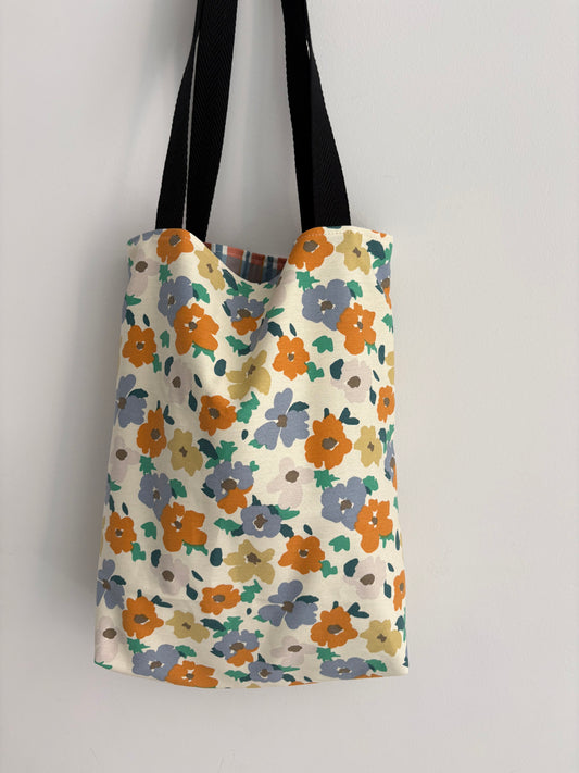 Tote bag de algodón con neceser extraíble flores de otoño - hecho a mano