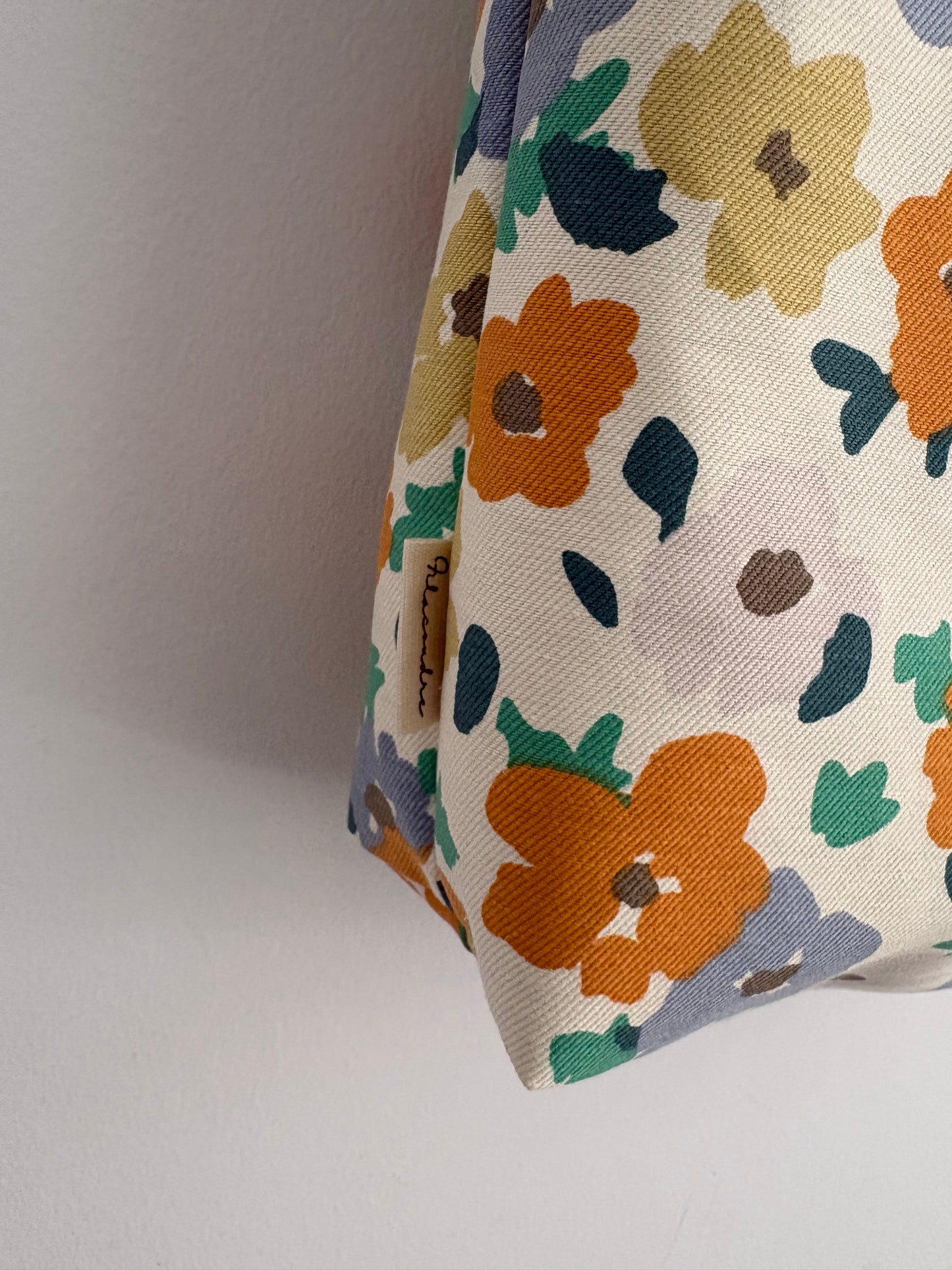 Tote bag de algodón con neceser extraíble flores de otoño - hecho a mano