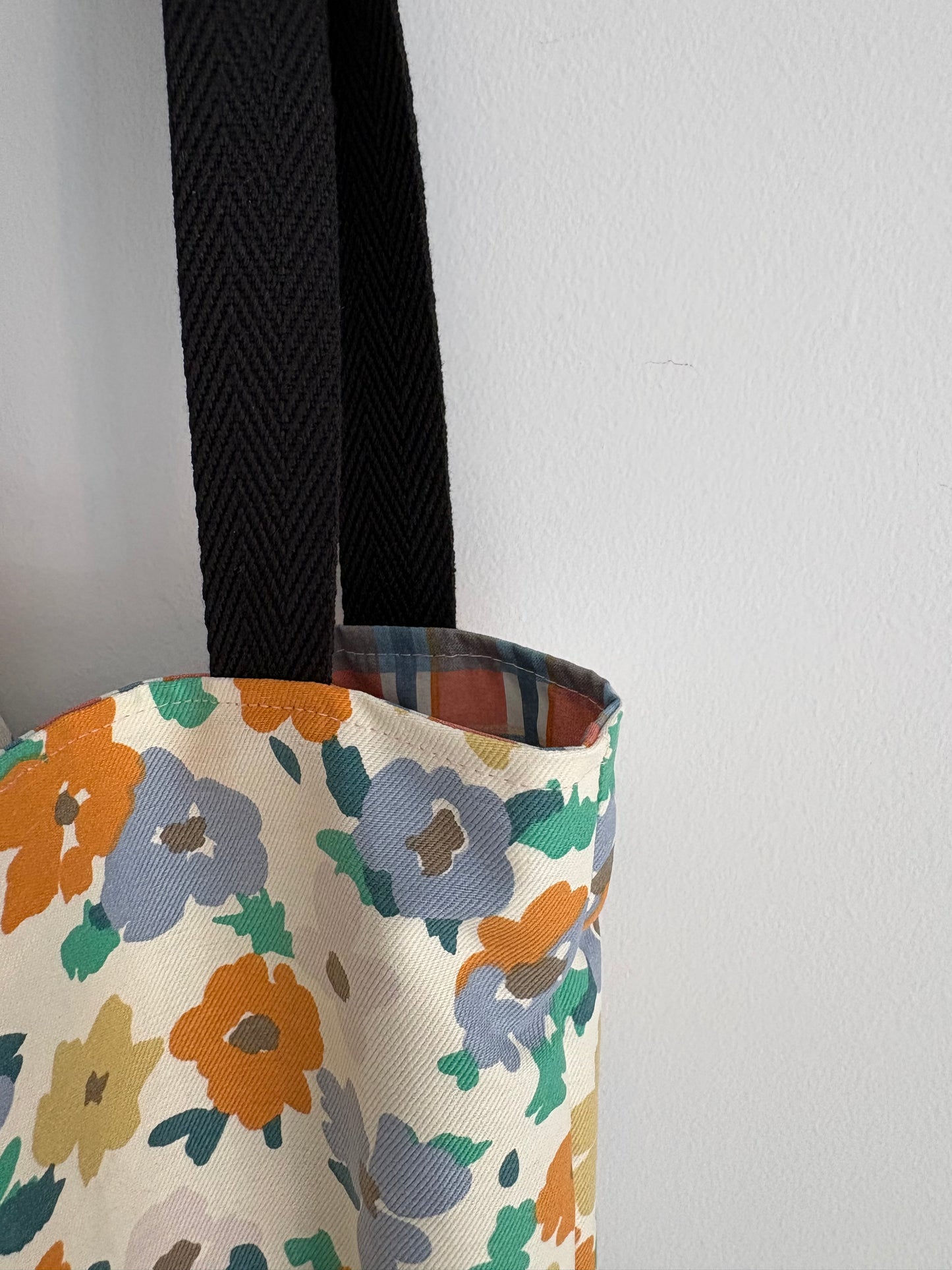 Tote bag de algodón con neceser extraíble flores de otoño - hecho a mano