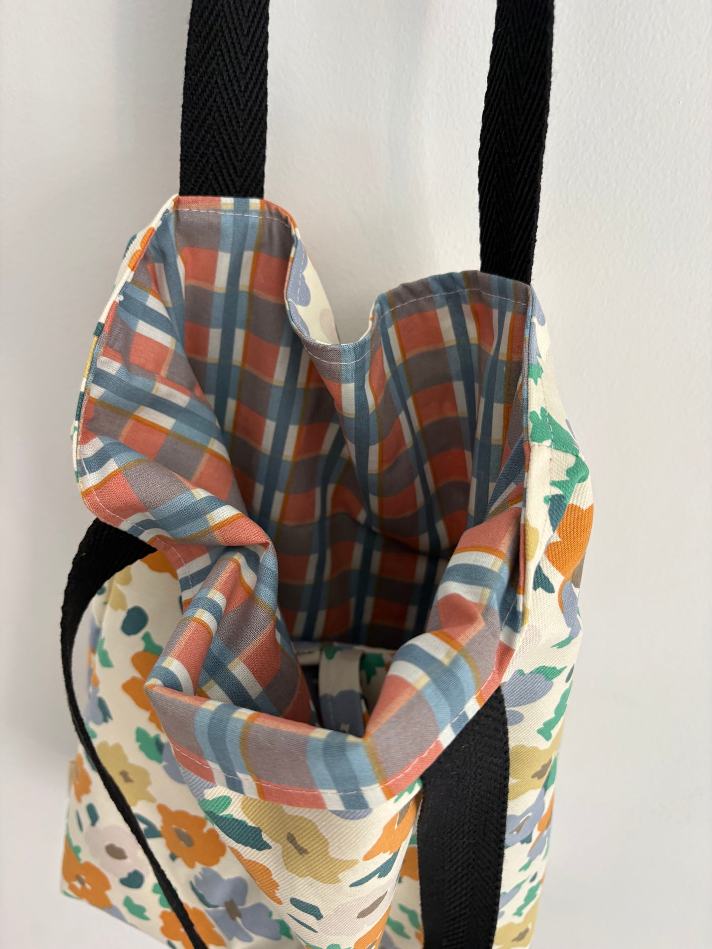 Tote bag de algodón con neceser extraíble flores de otoño - hecho a mano