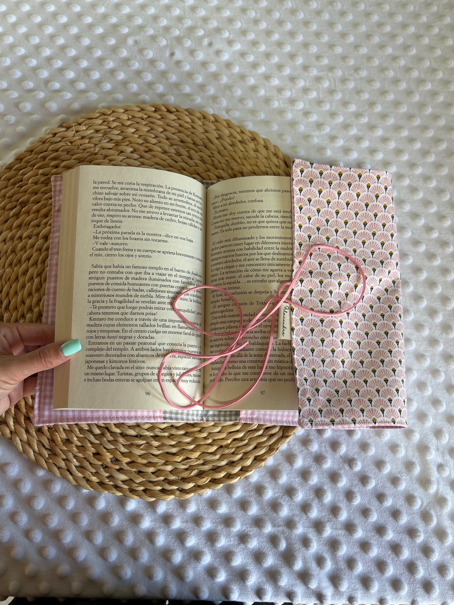 Funda para libros abanico rosa  - Hecho a mano en Barcelona