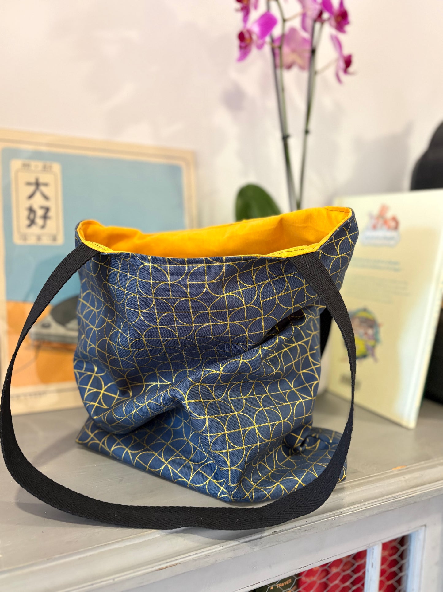 Tote bag de algodón con neceser extraíble franela - hecho a mano