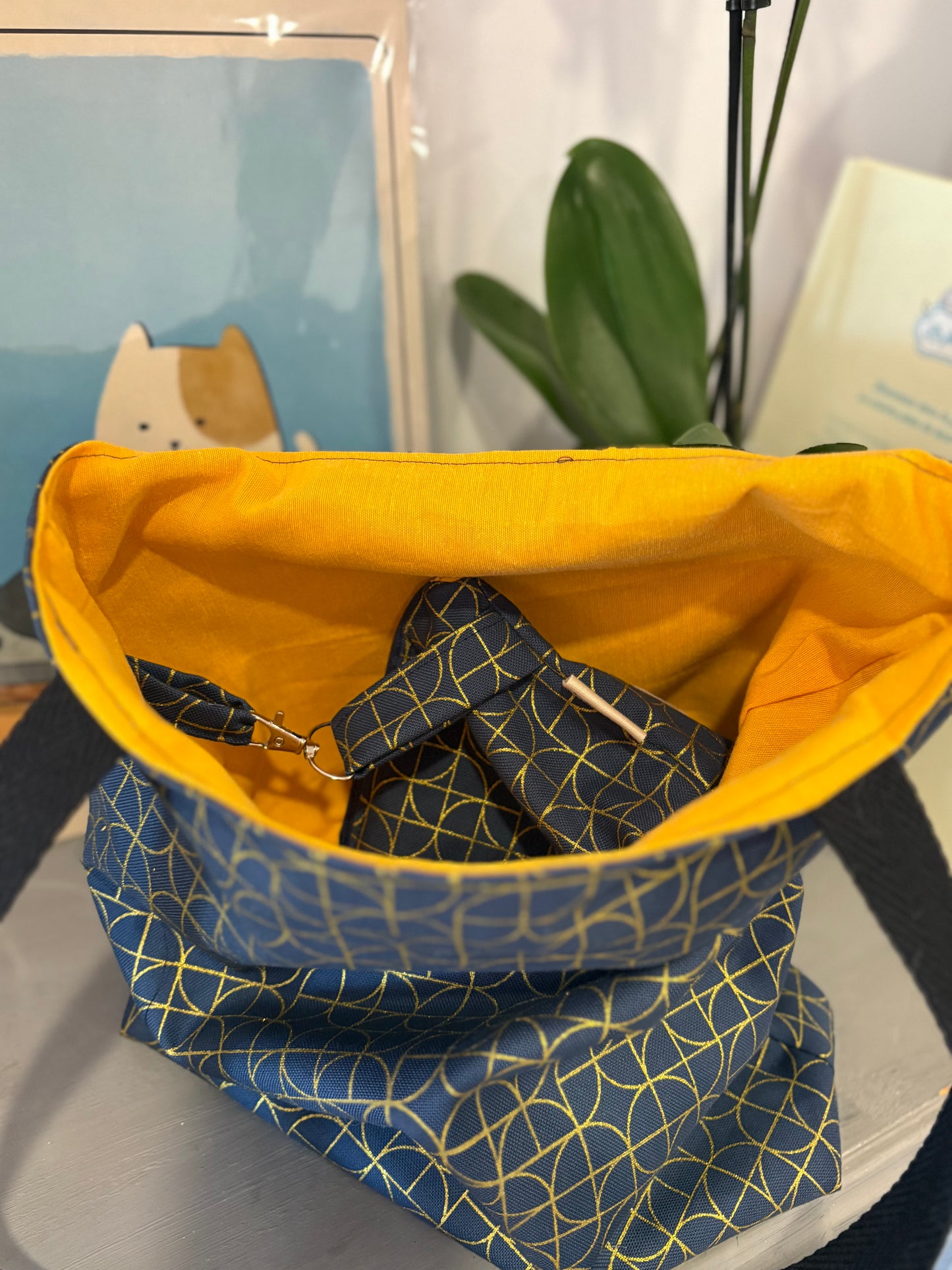 Tote bag de algodón con neceser extraíble franela - hecho a mano