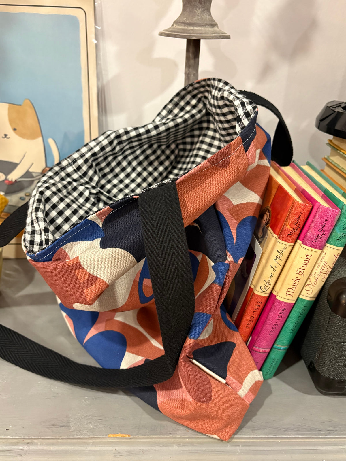 Tote bag de algodón con neceser extraíble jarrones, tierra y mar - hecho a mano en Barcelona