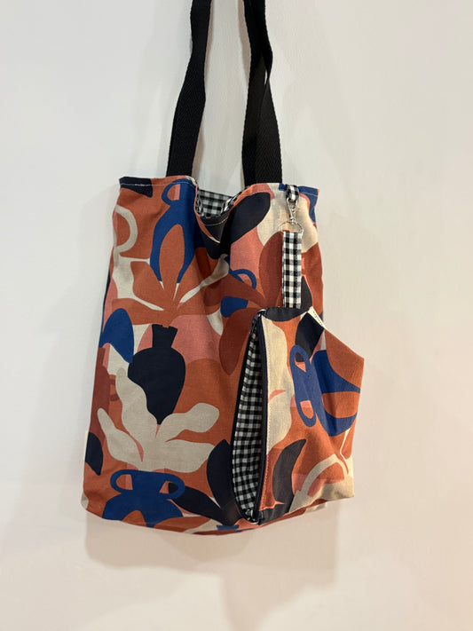 Tote bag de algodón con neceser extraíble jarrones, tierra y mar - hecho a mano en Barcelona