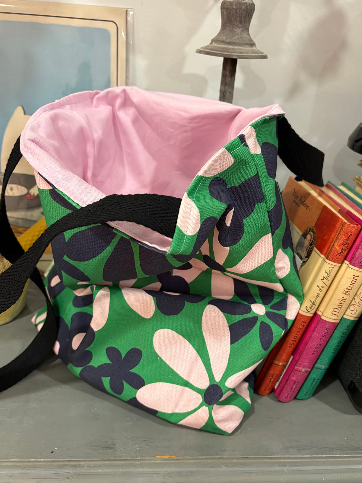 Tote bag de algodón con neceser extraíble margaritas grandes - hecho a mano en Barcelona