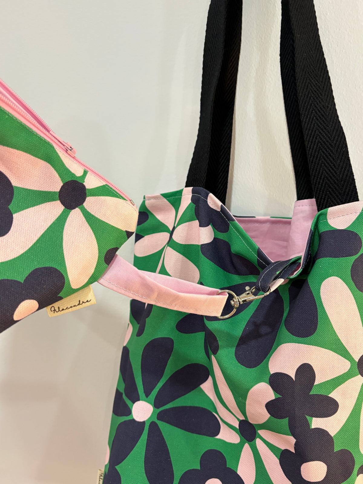 Tote bag de algodón con neceser extraíble margaritas grandes - hecho a mano en Barcelona