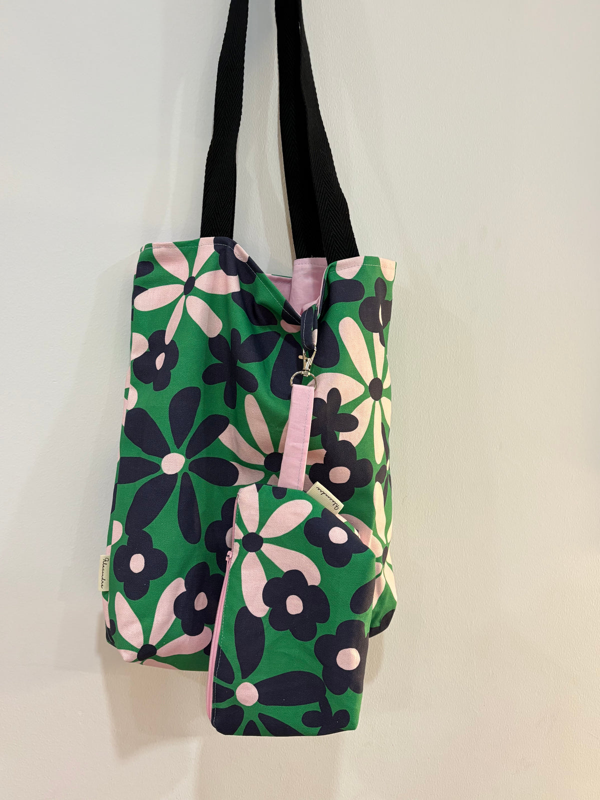 Tote bag de algodón con neceser extraíble margaritas grandes - hecho a mano en Barcelona