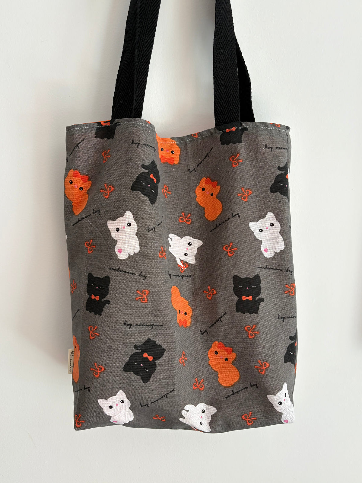 Tote bag de algodón con neceser extraíble gatos de otoño - hecho a mano en Barcelona