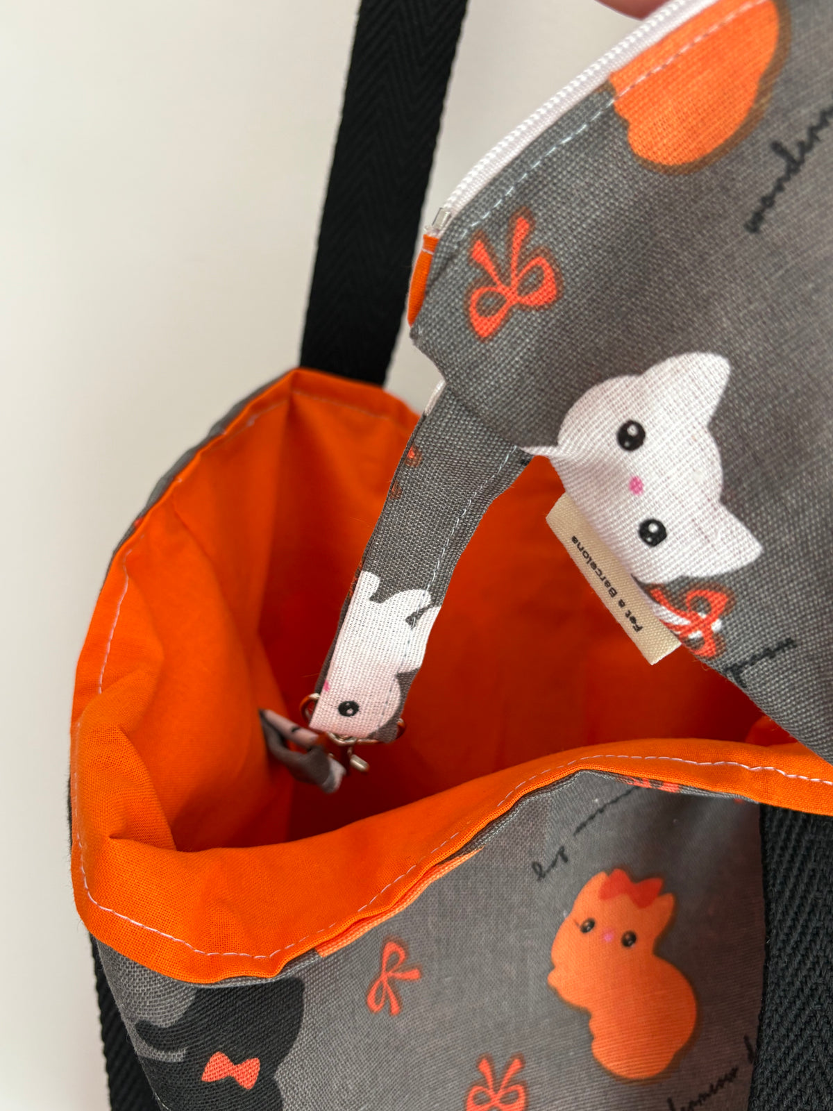 Tote bag de algodón con neceser extraíble gatos de otoño - hecho a mano en Barcelona