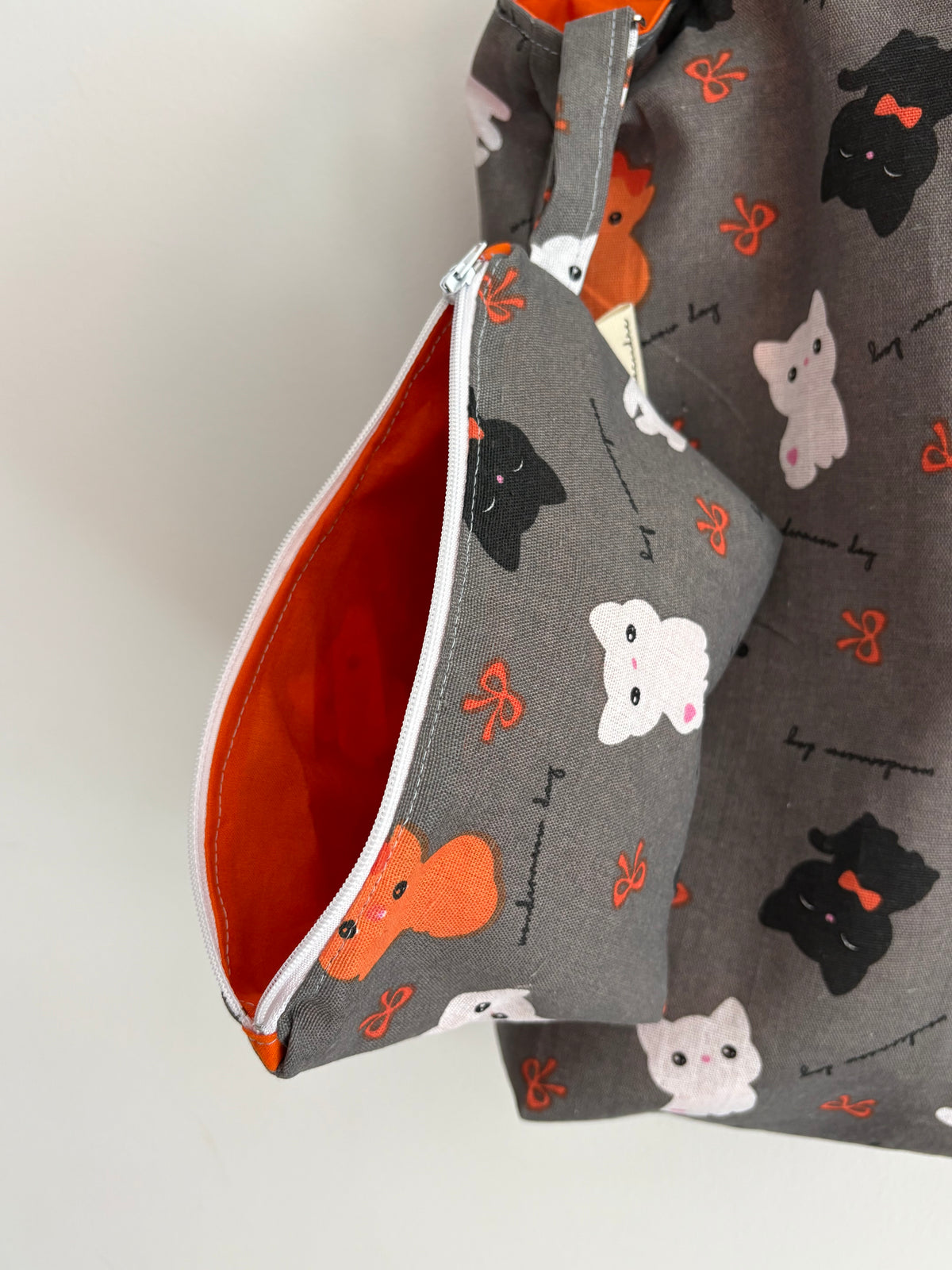 Tote bag de algodón con neceser extraíble gatos de otoño - hecho a mano en Barcelona