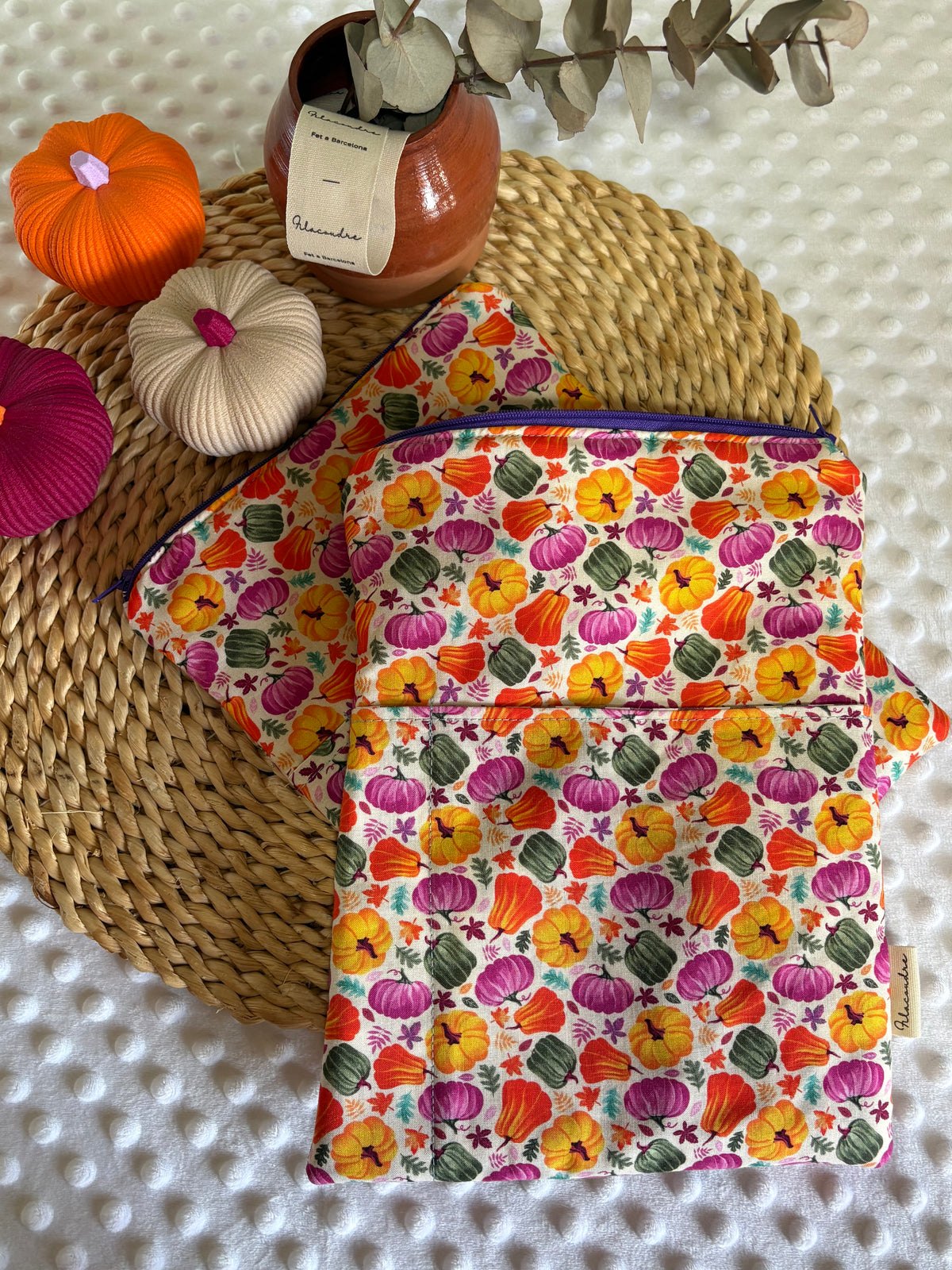Funda de libro calabazas con cremallera | Hecho a mano en Barcelona