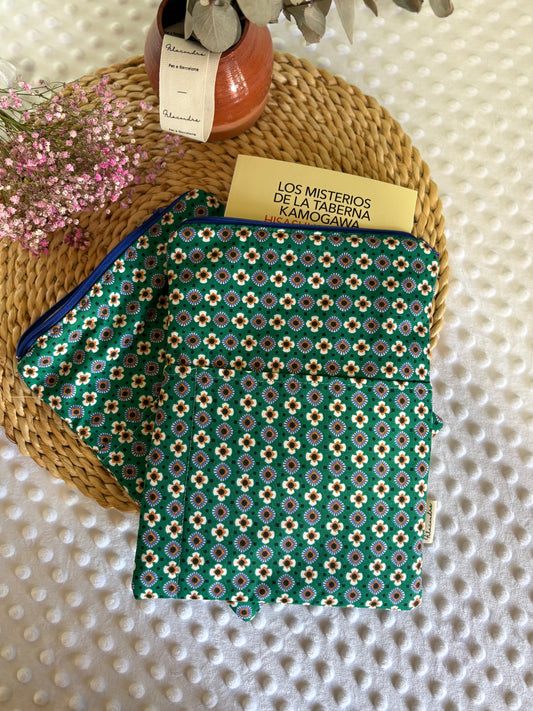 Funda de libro domi verde con cremallera | Hecho a mano en Barcelona